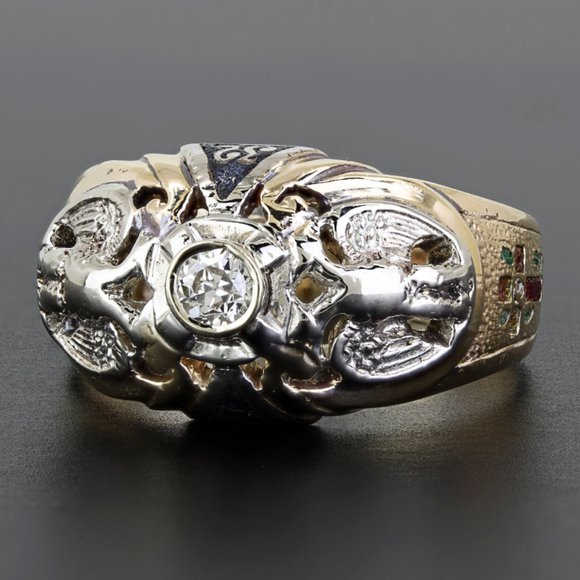 Vintage 11k Yellow Gold Two-Headed Eagle 32nd Degree Freemason Diamond Ring - Picture 6 of 9